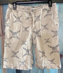 HELIX Shorts Boys Kids 18 10 1/2" Inseam Tan Skull Crossed Lightening Bolts 30 - Picture 1 of 4