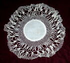 Vintage Ecru Linen & Lace Lamp Doily Scallop Round Table 8 inches