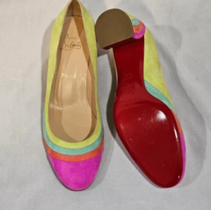 New Christian Louboutin Multicolor Suede block heels size 38.5 - Picture 1 of 11