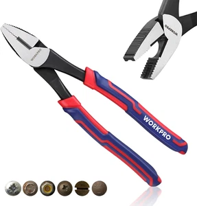 Alicates extractores de tornillos Linesman WORKPRO 8" (alicates combinados) con únicos no-s - Imagen 1 de 9