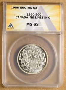 1950 Canada Silver Fifty Cents 'No Lines in 0' ANACS MS63 - Picture 1 of 4