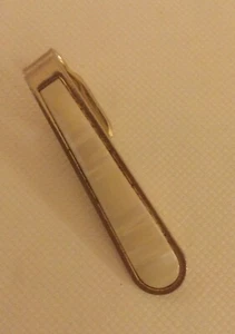 Vintage Gold Tone Mother Of Pearl Art Deco Style Design Tie Bar Clip. - Picture 1 of 5