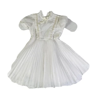 VINTAGE GIRLS DRESS 7 WHITE swiss dot HIGH NECK SHORT SLEEVE SKIRT COMMUNION - Picture 1 of 12