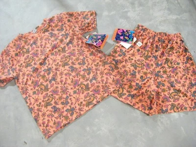NWT HOT TAMALE Vtg 90s y2k Orange Floral Cotton Short Set-Bust 40/Waist 24-30/S - Image 1 of 4
