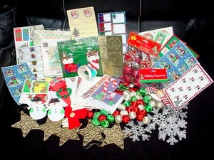 BIG LOT OF VINTAGE & MODERN CHRISTMAS ORNAMENTS CARDS GIFT TAGS STICKERS MORE - Picture 1 of 6
