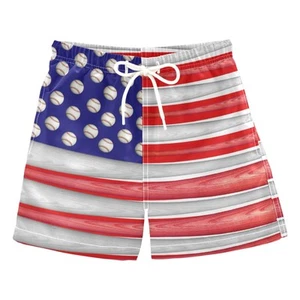 4th of July USA Flag Baseball Boys Swim Trunks Toddler Boy Swim Board Shorts ... - Picture 1 of 6
