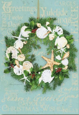 Beach Seashell Wreath Boxed Christmas Cards (Pack of 10) Holiday Greeting - Image 1 of 2