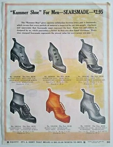 1911 Para hombres Kummer Zapatos Calzado Moda Arte Sears Página de catálogo Anuncio impreso vintage - Imagen 1 de 3