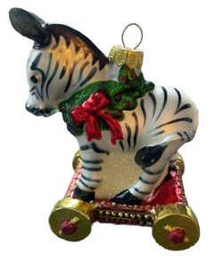 Fitz and Floyd Old Fashion Zebra Glass Christmas Ornament With Box - Picture 1 of 7