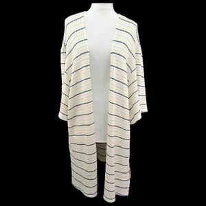 Lane Bryant Ivory Blue Pink Stripe Open Weave Sweater Lightweight Size 22 24 - Picture 1 of 11
