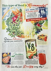 1942 V 8 Cocktail Gemüsesäfte Vintage Werbung Essen Ernährung Lebensmittel - Bild 1 von 1