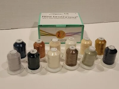 New Brothread 12 Neutral & Jean Colors 100% Mercerized  Cotton Threads 600M - Image 1 of 4