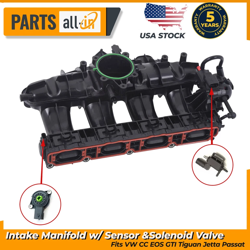 For VW CC Tiguan 2009-2017 Intake Manifold w/ Sensor &Solenoid Valve 06J133201BH - Image 1 of 4