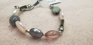 J jill  Semi-Precious Stones & Freshwater Pearls Gray Pull Cord Bracelet  Gift