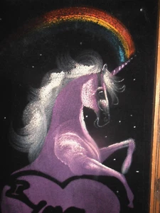 Unicorn painting on Black Velvet 23x13 Rainbow heart LOVE  made in Mexico - Picture 1 of 5