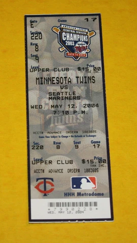 Minnesota Twins Ticket Stub | May 12 2004 | Torii Hunter Ichiro Suzuki Hit Cover