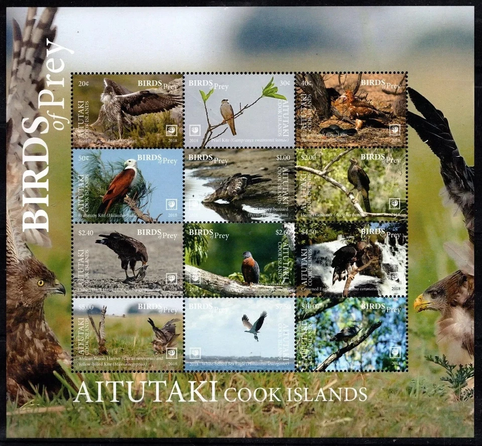 Aitutaki Cook Islands 2018 MNH SS, Birds of Prey, Falcons, Eagles - Image 1 of 1