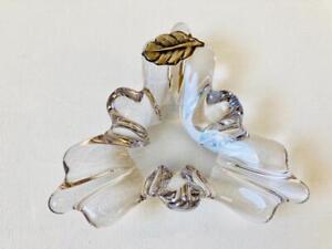 Vintage French Clear Crystal Pulled Triangular Ashtray with Overlay Silver Leaf