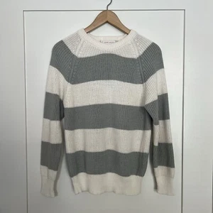 ESprit Sport Sweater Womens Small Gray White Striped Knit Long Sleeve Round Neck - Picture 1 of 11