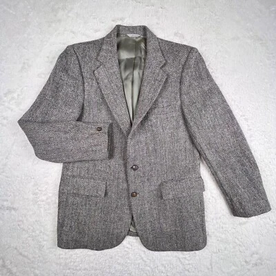 Harris Tweed Blazer Men’s 40 Scottish Wool Gray Herringbone Coat Botany 500 VTG - Image 1 of 4