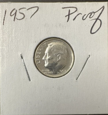 Moneda de diez centavos Roosevelt 1957 prueba 90 % plata  Foto 1 de 4