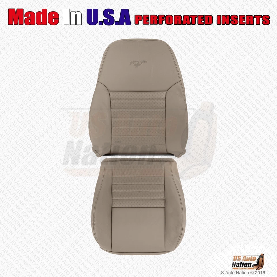 1999 -2004 Ford Mustang GT Driver parte inferior e superior capa de assento de couro perfurado bronzeado - Imagem 1 de 4