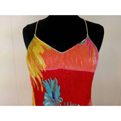 Mary McFadden Slip Dress Metallic Colors Plisse Neiman Marcus 80s Vintage Size L - Image 1 of 4