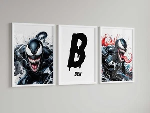 Juego de 3 impresiones personalizadas de veneno de superhéroe para guardería, arte de pared de dormitorio veneno - Imagen 1 de 1