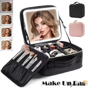 Makeup Bag with LED Mirror Vanity Case Beauty Box Make up Travel Cosmetic Bag UK - Picture 1 of 29