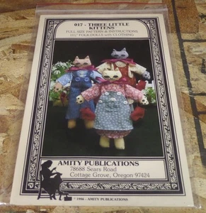 THREE LITTLE KITTENS - 11.5 Inch Folk Cat Dolls with Clothing PATTERN AMITY - Picture 1 of 2