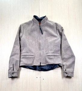 Schaefer Outfitter Bomber Jacket Womens Medium Beige Lined Wool Cropped Full Zip - Picture 1 of 8