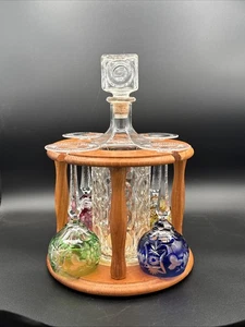 Crystal white wine glass decanter & Caddy Set 4 Nachtmann Cut To Clear, Teakwood - Picture 1 of 24