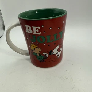 PEANUTS Linus and Snoopy "BE JOLLY" Illustrated Holiday Christmas Coffee Mug - Picture 1 of 4