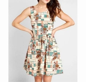 Modcloth Optimistic Effect Fit & Flare Dress Size 2X Retro Pinup Fall Geometric - Picture 1 of 9