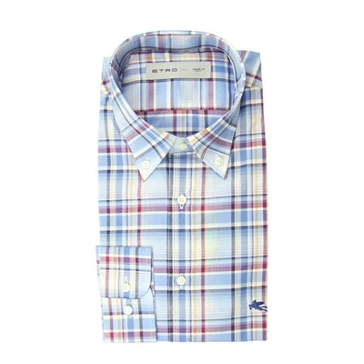 Etro Light Blue Plaid Cotton Shirt - Extra Slim - 15.75/40 - (GR) - Image 1 of 3
