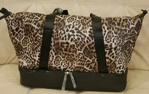 NWT WOMEN'S KENDALL KYLIE WEEKENDER TOTE DUFFEL BAG GYM BAG BLACK NYLON LEOPARD  - Picture 1 of 9