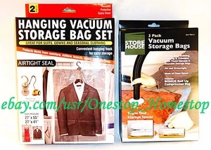5 pc., VACUUM STORAGE BAGS + [ BONUS BAG ] 2 HANGING, 3 STANDARD SPACE SAVING - Picture 1 of 12