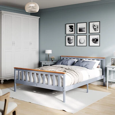ELEGANT Pine Wood Bed Frame King Size 5FT Solid Wooden Bedstead Modern Bedroom Furniture