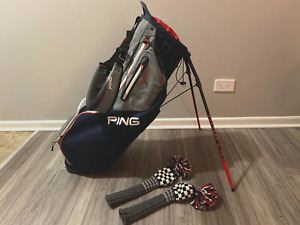 Ping Hoofer 14 stand bag 2023 - Red / Navy / Heather Grey w/ Matching Headcovers