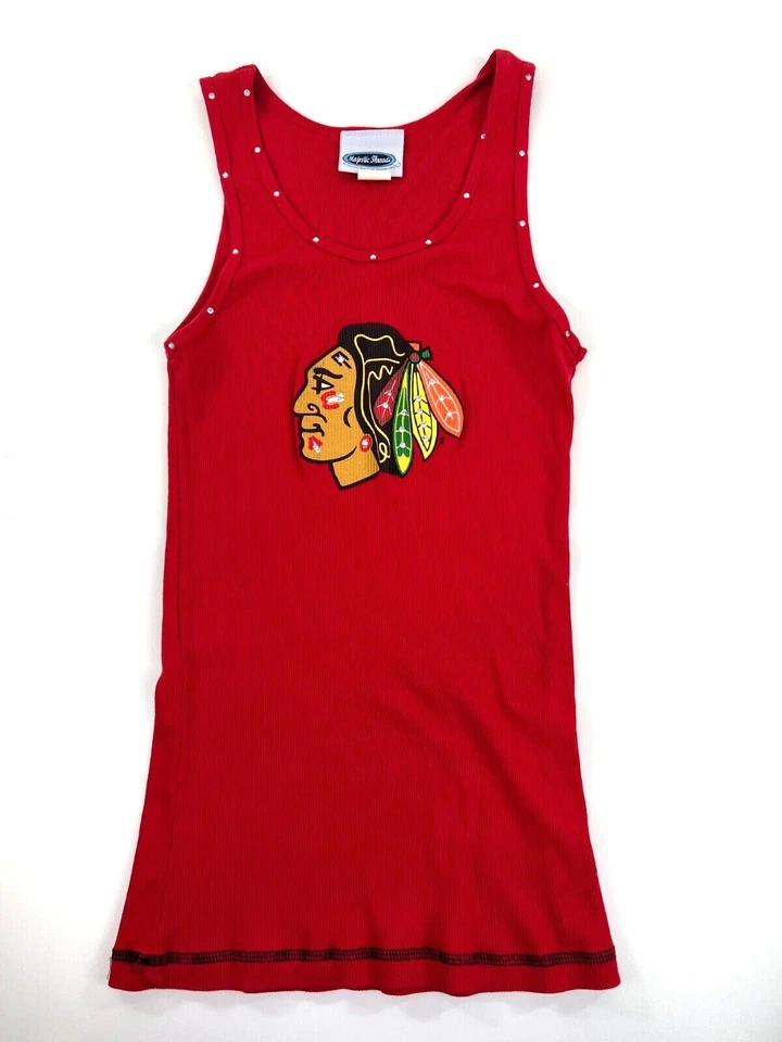 Camiseta sin mangas roja Chicago Blackhawks Majestic Threads estrás talla XL Foto 1 de 4