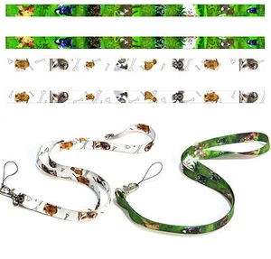 Cute Animal DOGS CATS PUPPY KITTY HORSES SATIN LANYARD neck strap Id Holder - Picture 1 of 18
