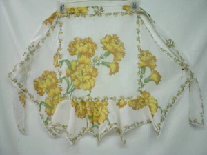 Vintage  Delicate Hand-Sewn **HANKIE** Half Apron--Yellow Floral-Circa 1940-50's - Picture 1 of 1