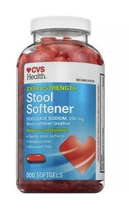 CVS Extra Strength Stool Softener 250 mg Docusate Sodium 500 Softgels Exp-4/2027 - Picture 1 of 3