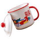 Chinesischer Emaillebecher - Vintage Tee-/Kaffeetasse mit Deckel (rot) - RP