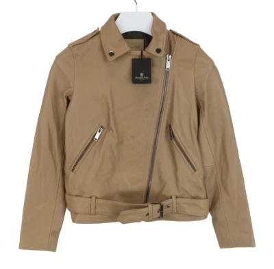 MASSIMO DUTTI 4711 Jacket Women's XS Sheep Leather Belted Lined Polo Neck Brown - Image 1 of 4