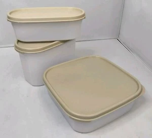 Vintage Tupperware 1616 Oval Modular Mate Tan Set Made in USA - Bild 1 von 10