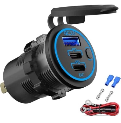 Tomada USB 12V fio carregador USB várias portas, PD3.0 USB-C duplo e pacote com um - Imagem 1 de 4
