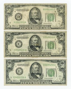 FR#2103 & 2105 $50 1934 A&C (3) Federal Reserve Notes DC-6169 - Picture 1 of 2