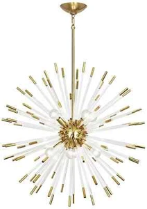 Mid Century Brass Sputnik 8 Light Glass Rod Chandeliers Lamps Lighting Fixtures - Picture 1 of 2