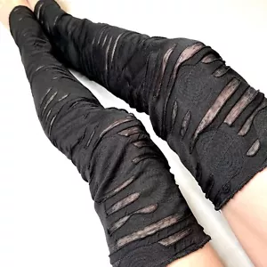 Calentadores de piernas de momia negros vendaje calcetines hasta la rodilla envolventes rasgados hasta el muslo Zombie Psy - Imagen 1 de 3